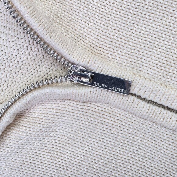 Ralph Lauren Sport Sweater Womens Large Cream Full Zip Cable Knit Cotton Logo - Picture 7 of 13